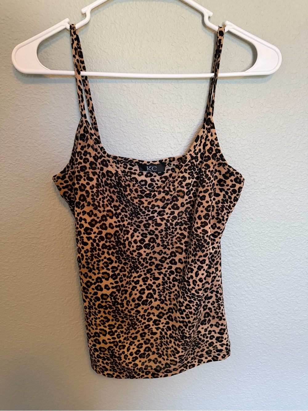 KC Leopard-Print Spaghetti Strap Tank Top in Tan and Black